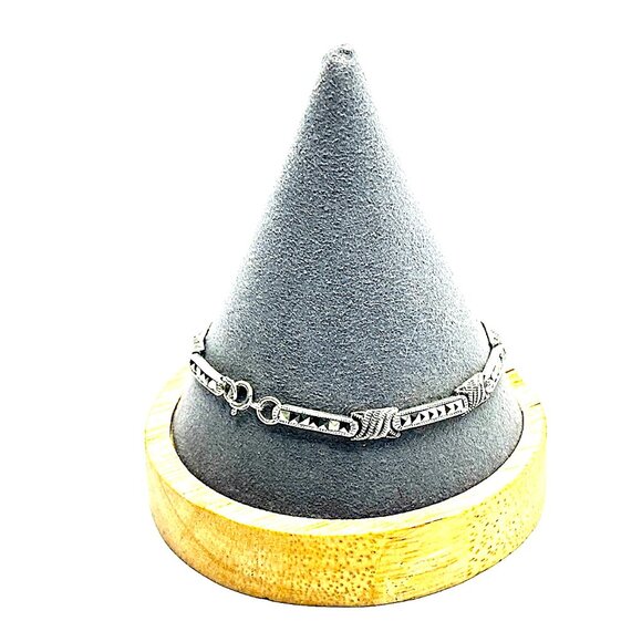 Vintage DBJ Marcasite Sterling Silver Link Bracelet — Art Deco Revival— NOS - Picture 4 of 11